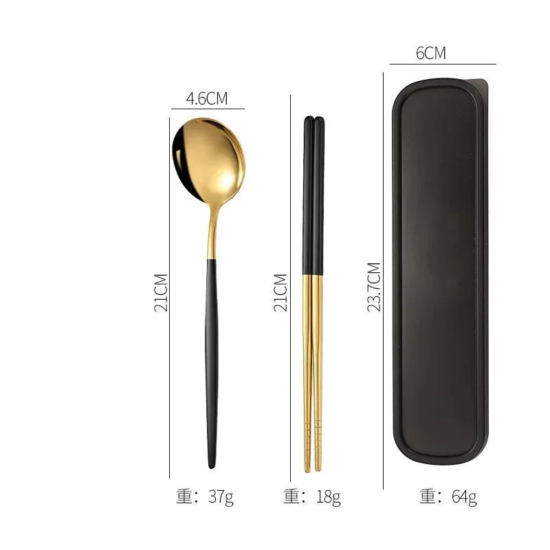 3PCS Cutlery Set with Box: Stainless Steel Spoon, Fork, Chopsticks -