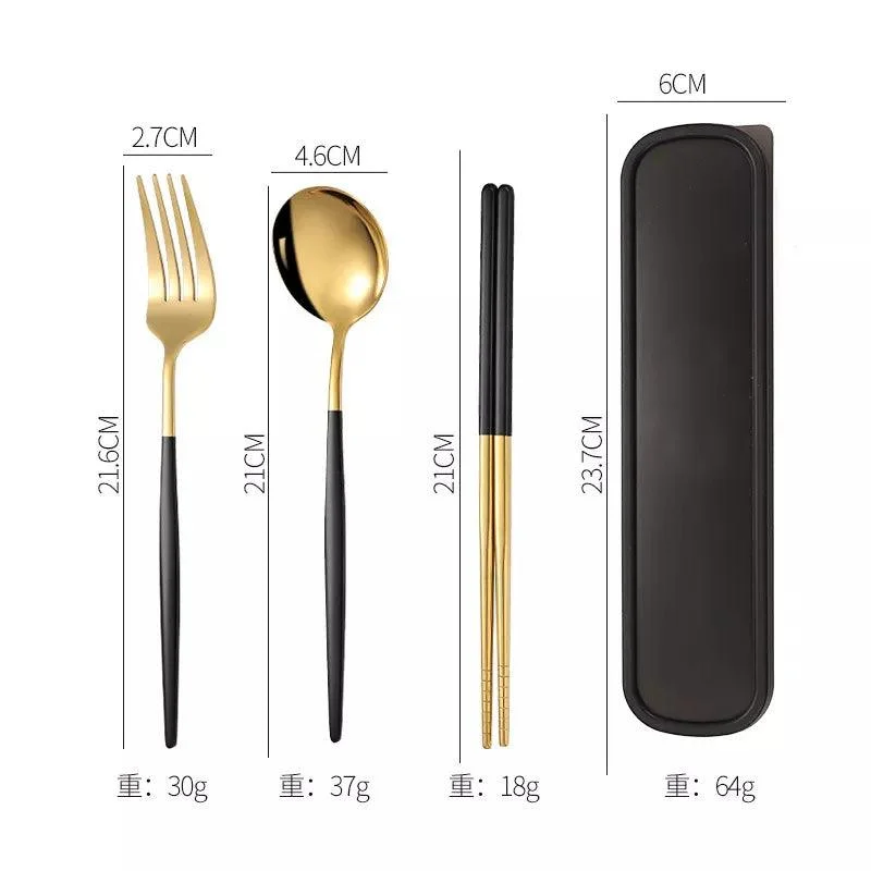 3PCS Cutlery Set with Box: Stainless Steel Spoon, Fork, Chopsticks -