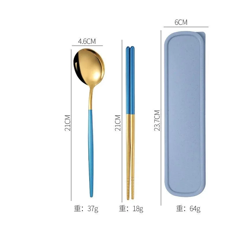 3PCS Cutlery Set with Box: Stainless Steel Spoon, Fork, Chopsticks -