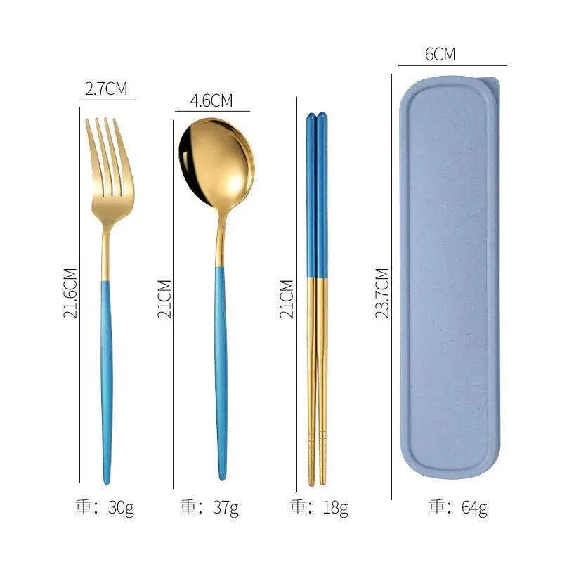 3PCS Cutlery Set with Box: Stainless Steel Spoon, Fork, Chopsticks -