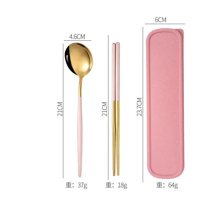 3PCS Cutlery Set with Box: Stainless Steel Spoon, Fork, Chopsticks -