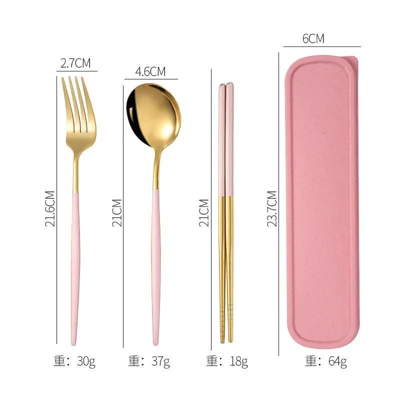 3PCS Cutlery Set with Box: Stainless Steel Spoon, Fork, Chopsticks -