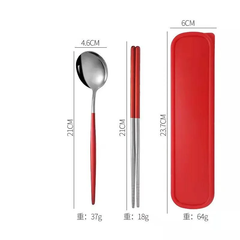 3PCS Cutlery Set with Box: Stainless Steel Spoon, Fork, Chopsticks -