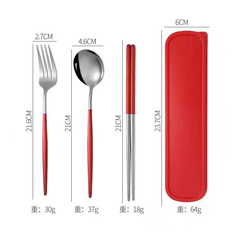 3PCS Cutlery Set with Box: Stainless Steel Spoon, Fork, Chopsticks -