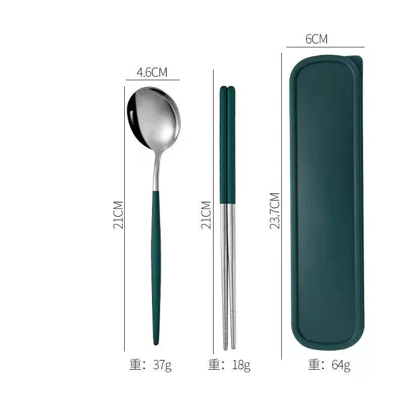 3PCS Cutlery Set with Box: Stainless Steel Spoon, Fork, Chopsticks -