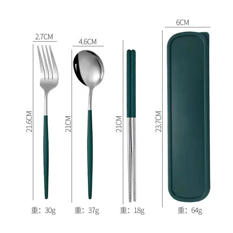 3PCS Cutlery Set with Box: Stainless Steel Spoon, Fork, Chopsticks -