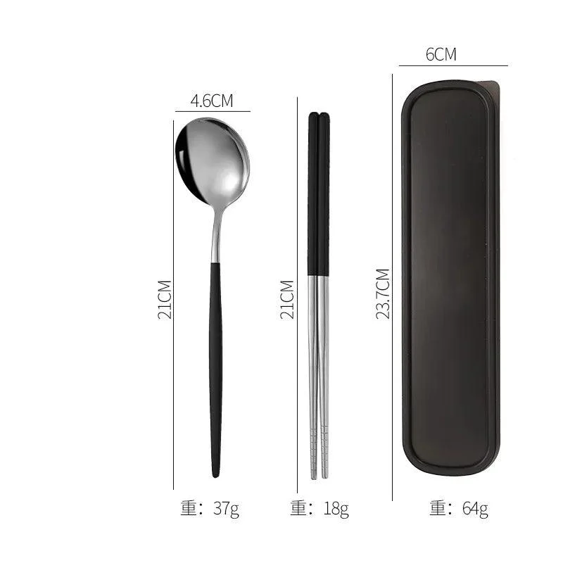 3PCS Cutlery Set with Box: Stainless Steel Spoon, Fork, Chopsticks -