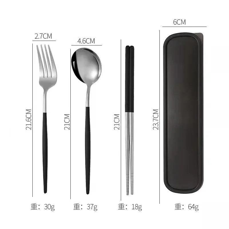 3PCS Cutlery Set with Box: Stainless Steel Spoon, Fork, Chopsticks -