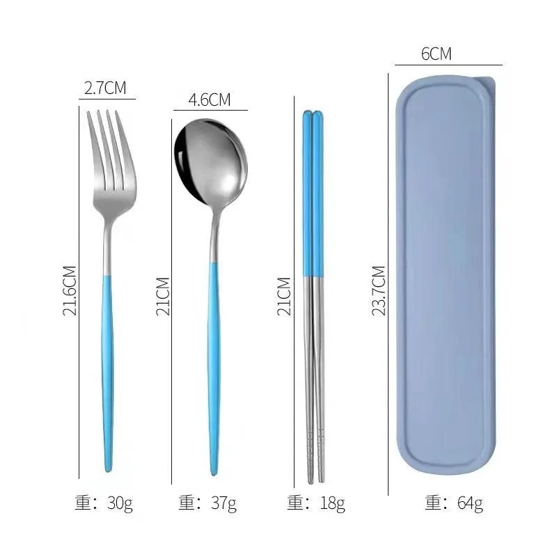 3PCS Cutlery Set with Box: Stainless Steel Spoon, Fork, Chopsticks -