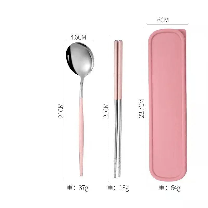 3PCS Cutlery Set with Box: Stainless Steel Spoon, Fork, Chopsticks -