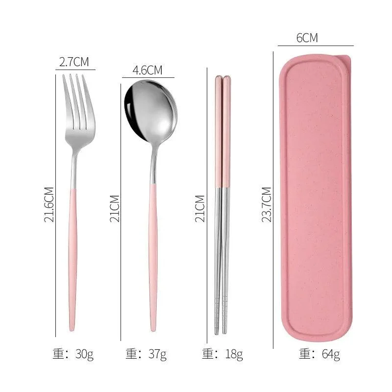 3PCS Cutlery Set with Box: Stainless Steel Spoon, Fork, Chopsticks -