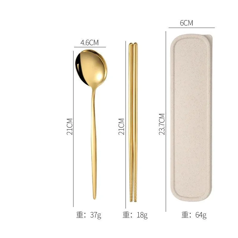 3PCS Cutlery Set with Box: Stainless Steel Spoon, Fork, Chopsticks -