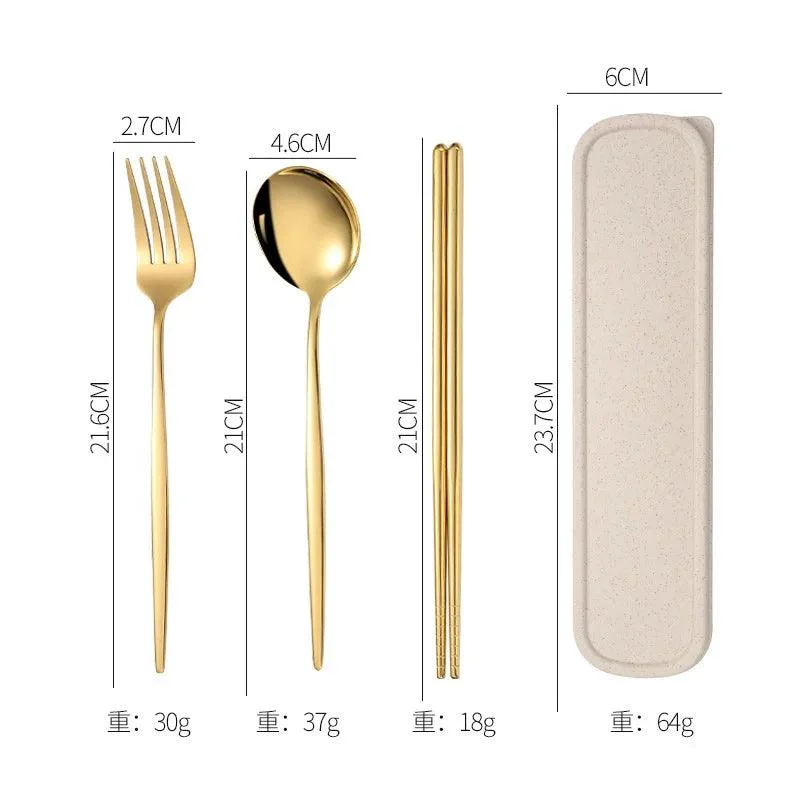 3PCS Cutlery Set with Box: Stainless Steel Spoon, Fork, Chopsticks -