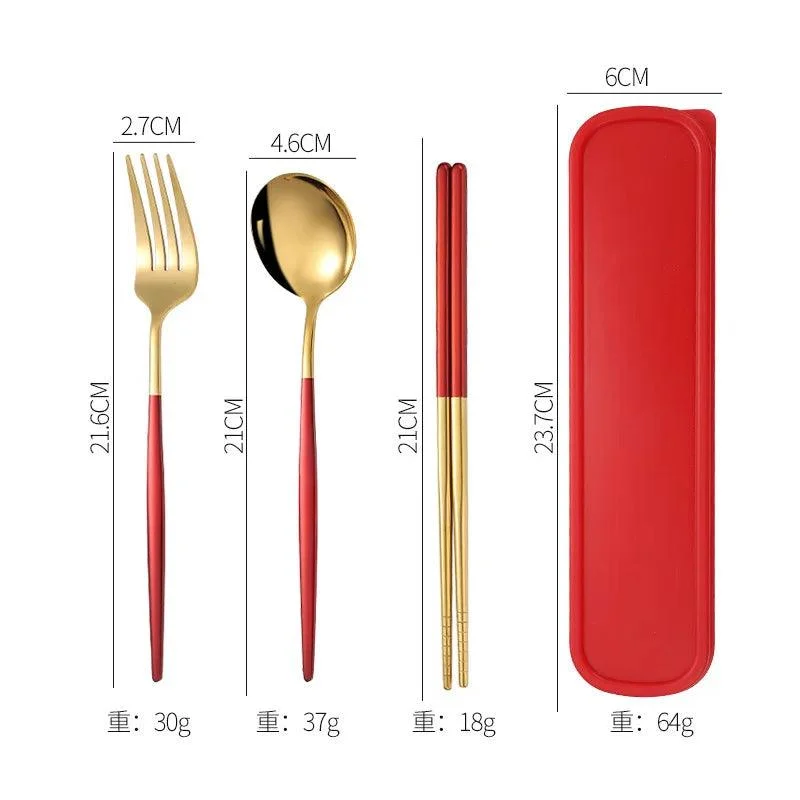 3PCS Cutlery Set with Box: Stainless Steel Spoon, Fork, Chopsticks -