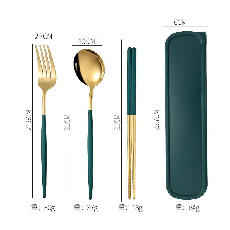 3PCS Cutlery Set with Box: Stainless Steel Spoon, Fork, Chopsticks -