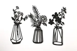 3PC Flat Metal Vase Wall Decor