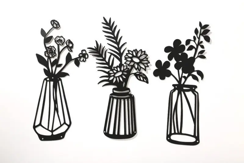 3PC Flat Metal Vase Wall Decor tag1