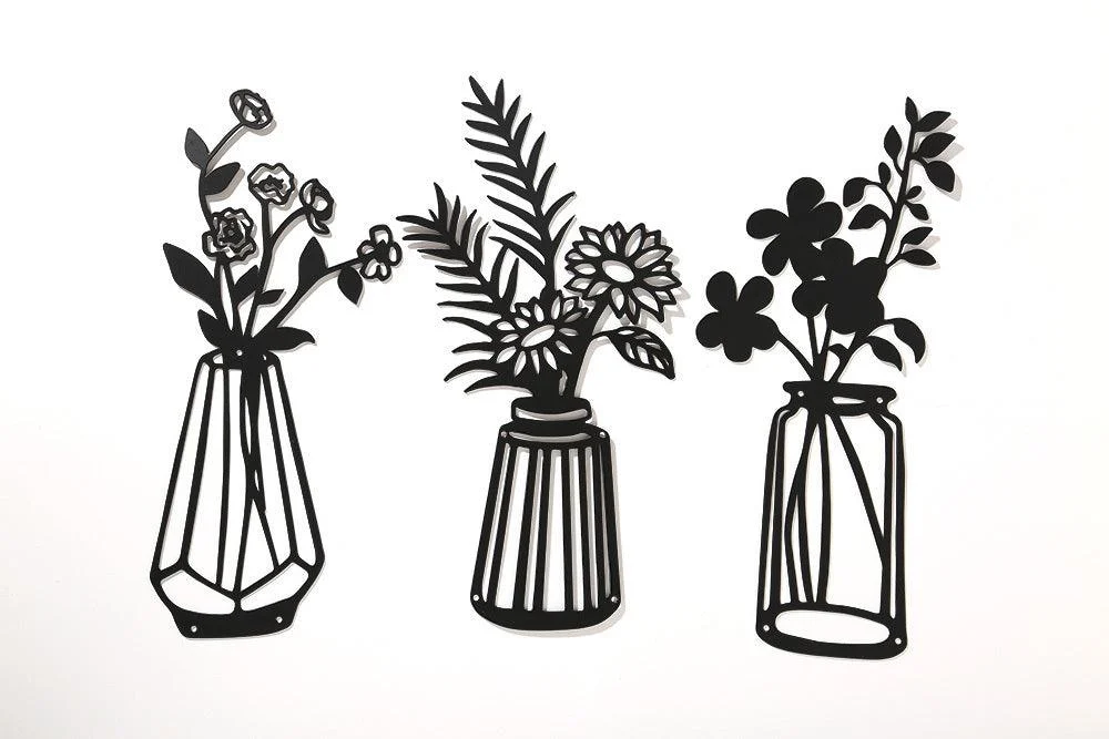 3PC Flat Metal Vase Wall Decor -  - #tag1#