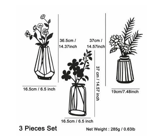 3PC Flat Metal Vase Wall Decor -  - #tag1#