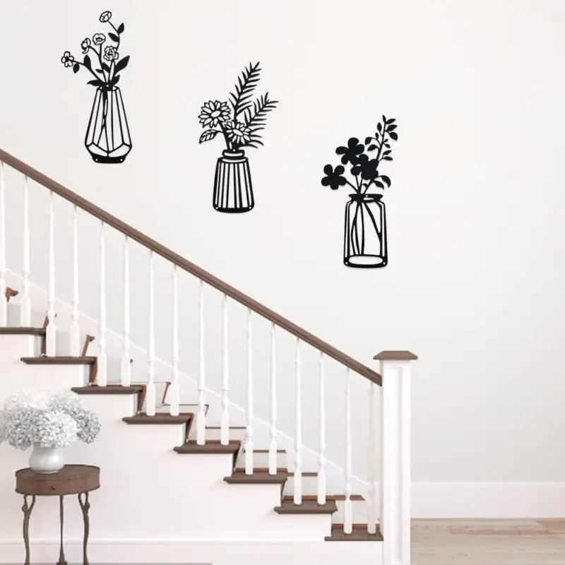 3PC Flat Metal Vase Wall Decor tag1