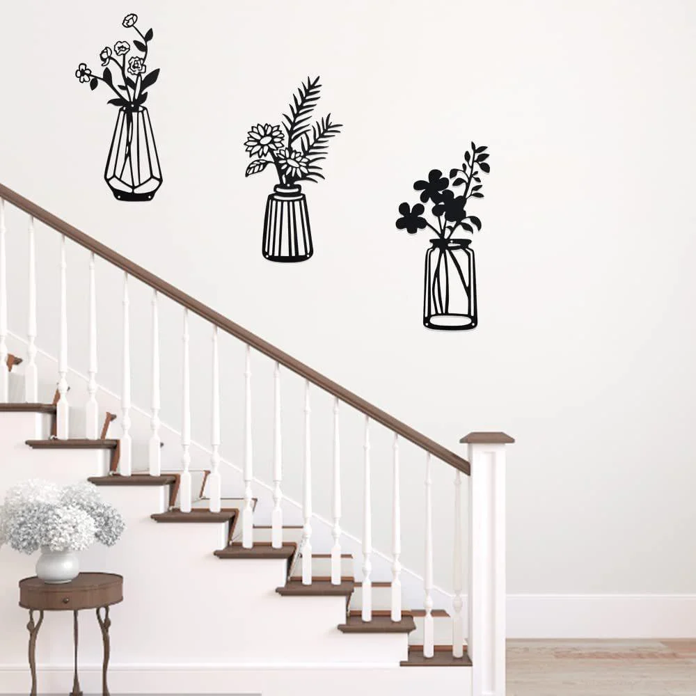 3PC Flat Metal Vase Wall Decor -  - #tag1#