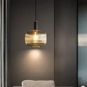 Homeko Oval Ribbed Glass Pendant Light