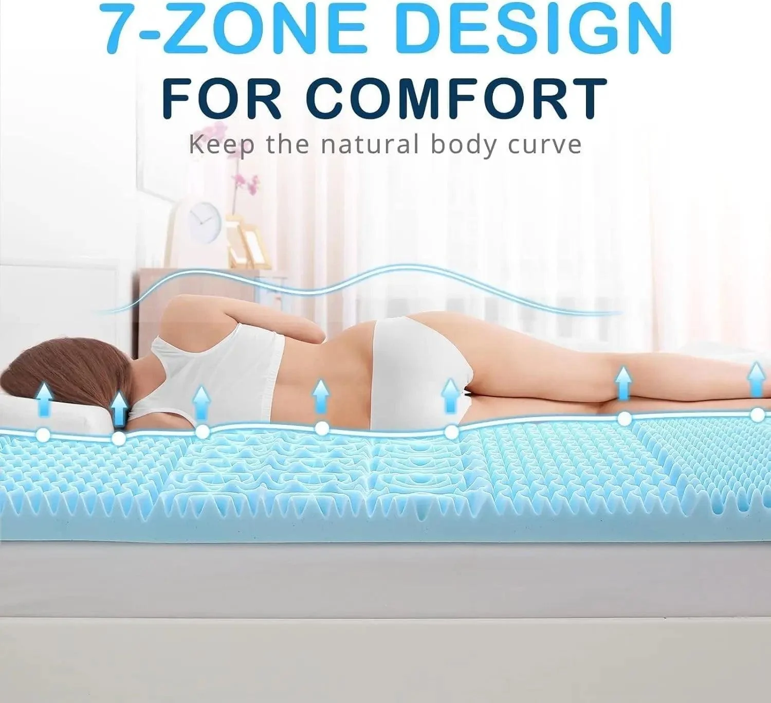 3 Inch Memory Foam Mattress Topper Queen, 7 Zone Egg Crate Mattress Topper Queen for Back Pain -  - #tag1#