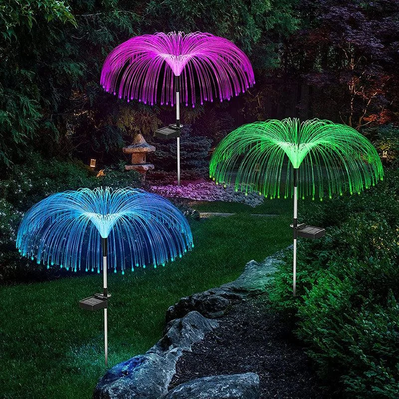 3 Packs Solar Fiber Optic Lights with Jellyfish Shaped Design for Garden -  - #tag1#