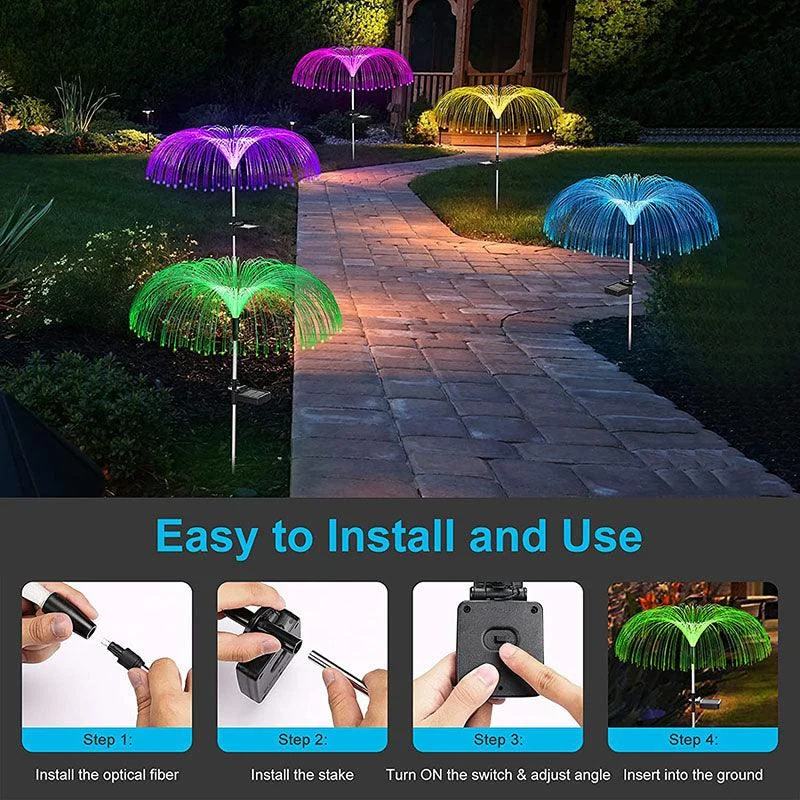 3 Packs Solar Fiber Optic Lights with Jellyfish Shaped Design for Garden -  - #tag1#