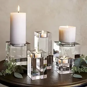 3 Piece Cube Crystal Candle Holder