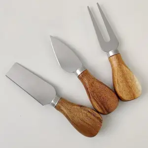 3 Piece Stainless Steel Wooden Handle Cheese Knife Set