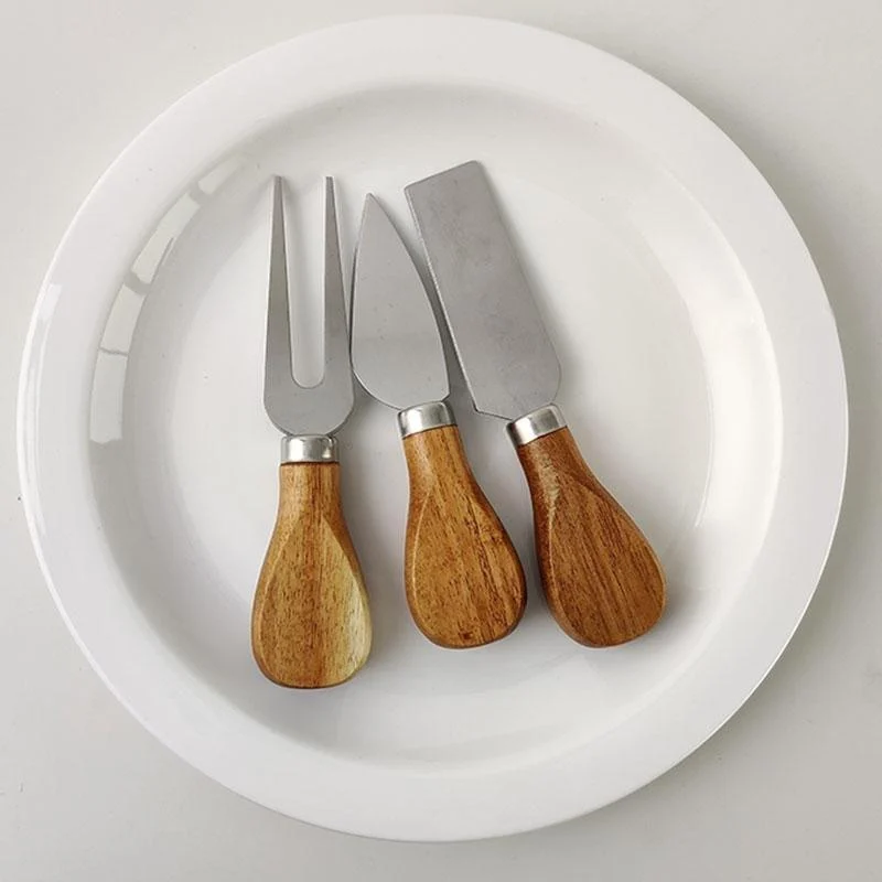 3 Piece Stainless Steel Wooden Handle Cheese Knife Set -  - #tag1#
