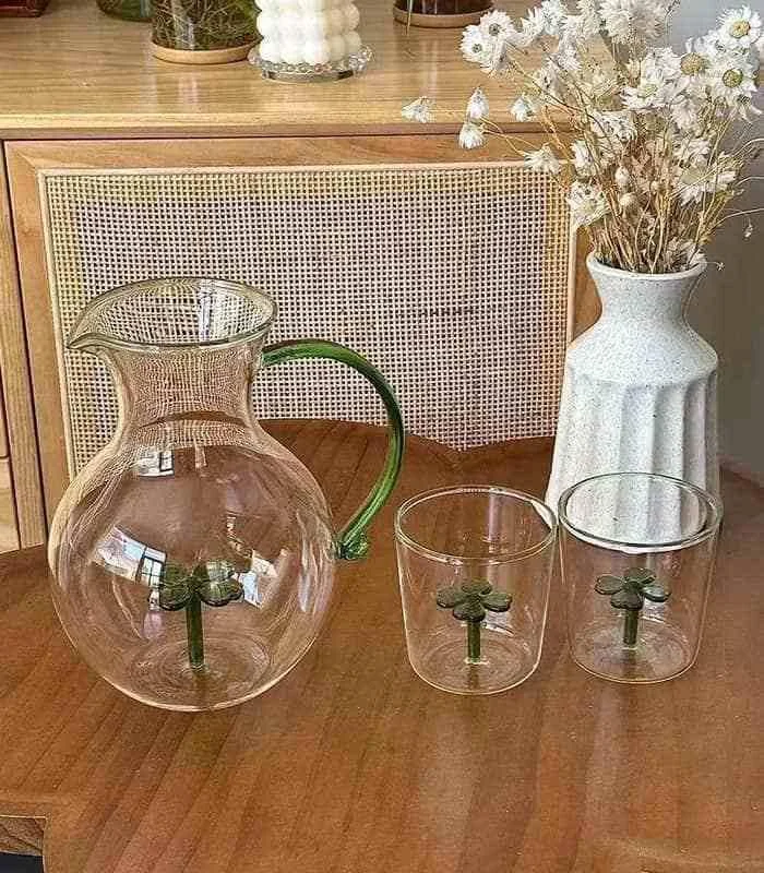 3 pcs Clover Water Pitcher and Tumblers Set Glass -  - #tag1#