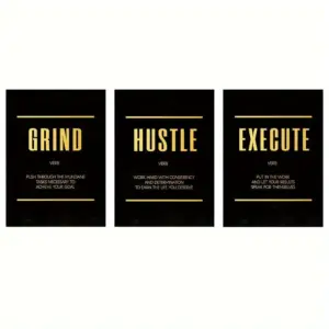 3pcs 15.7*23.6in/40cm*60cm Modern Abstract Hustle Grind Execute Wall Art