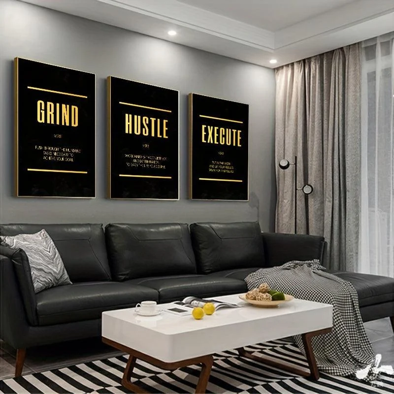 3pcs 15.7*23.6in/40cm*60cm Modern Abstract Hustle Grind Execute Wall Art -  - #tag1#