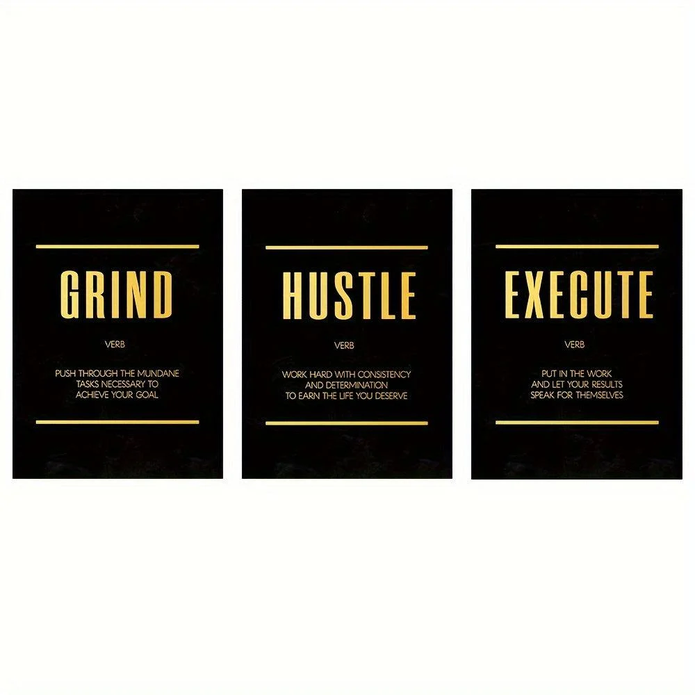 3pcs 15.7*23.6in/40cm*60cm Modern Abstract Hustle Grind Execute Wall Art -  - #tag1#
