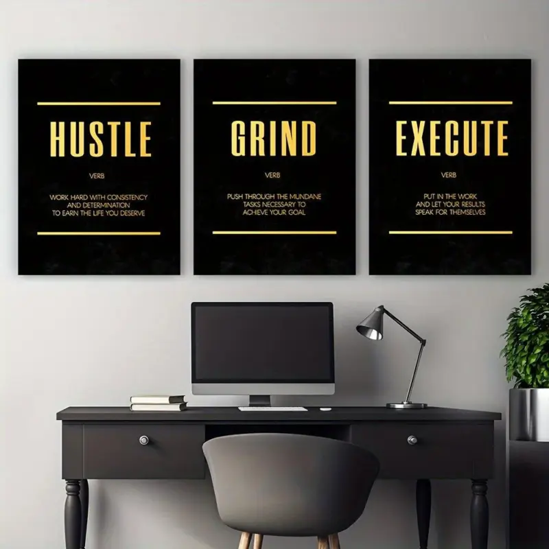 3pcs 15.7 23.6in 40cm 60cm Modern Abstract Hustle Grind Execute Wall Art tag1