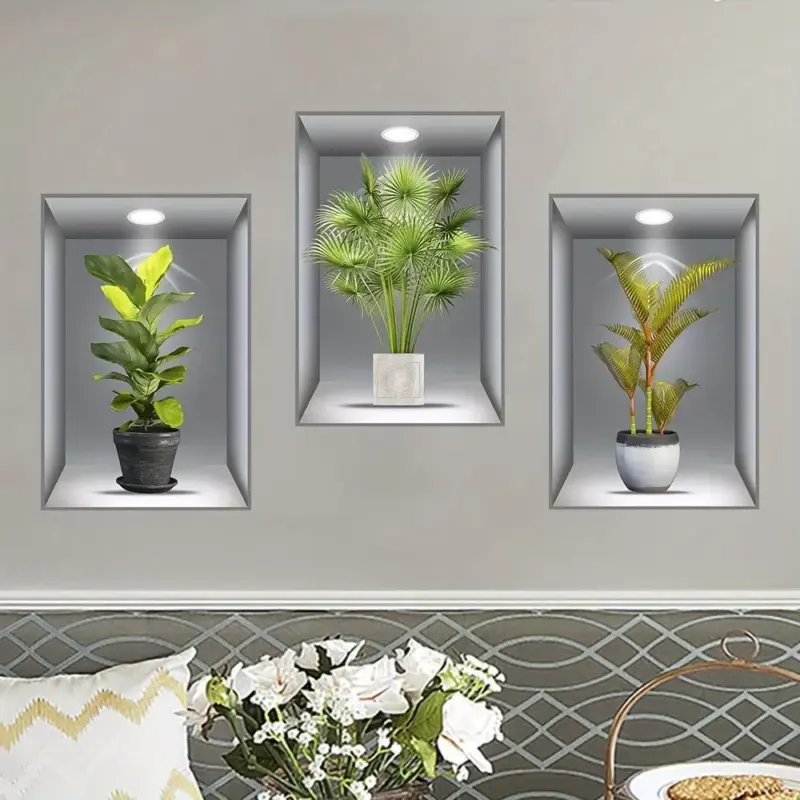 3pcs 3D Wall Sticker Realistic Green Plants Pattern Self Adhesive Wall Stickers tag1