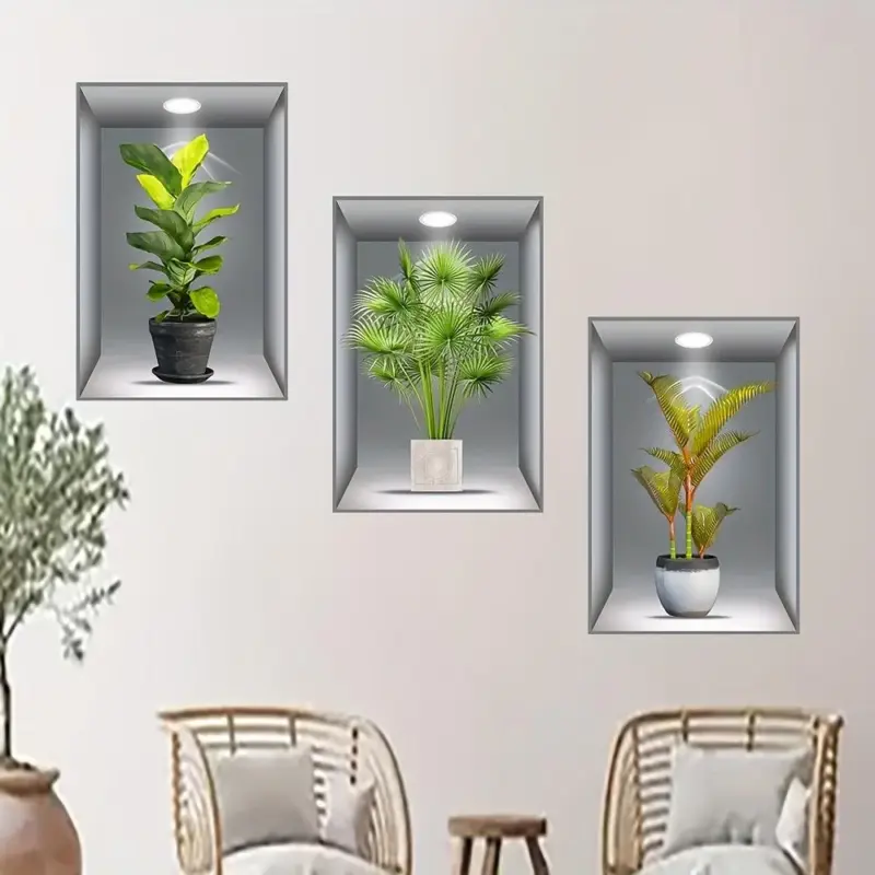 3pcs 3D Wall Sticker Realistic Green Plants Pattern Self Adhesive Wall Stickers tag1