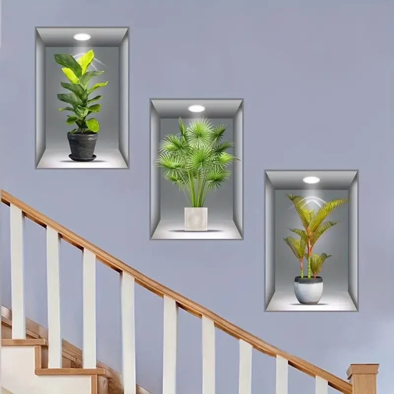 3pcs 3D Wall Sticker Realistic Green Plants Pattern Self Adhesive Wall Stickers tag1