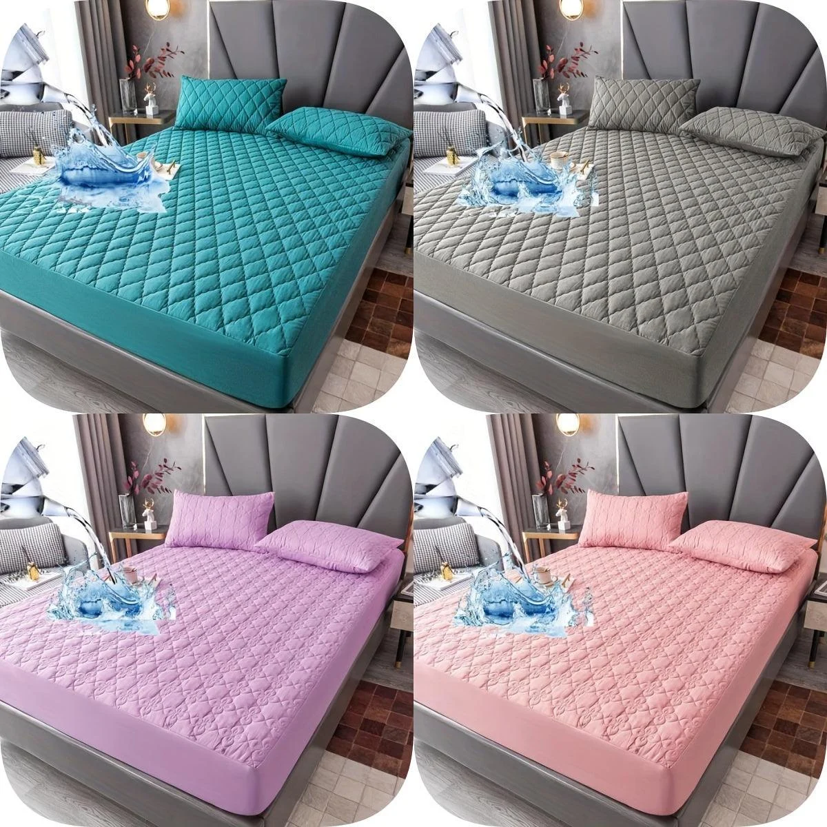 3pcs Interlayer Waterproof Mattress Protector, Embossed Design 360° -  - #tag1#