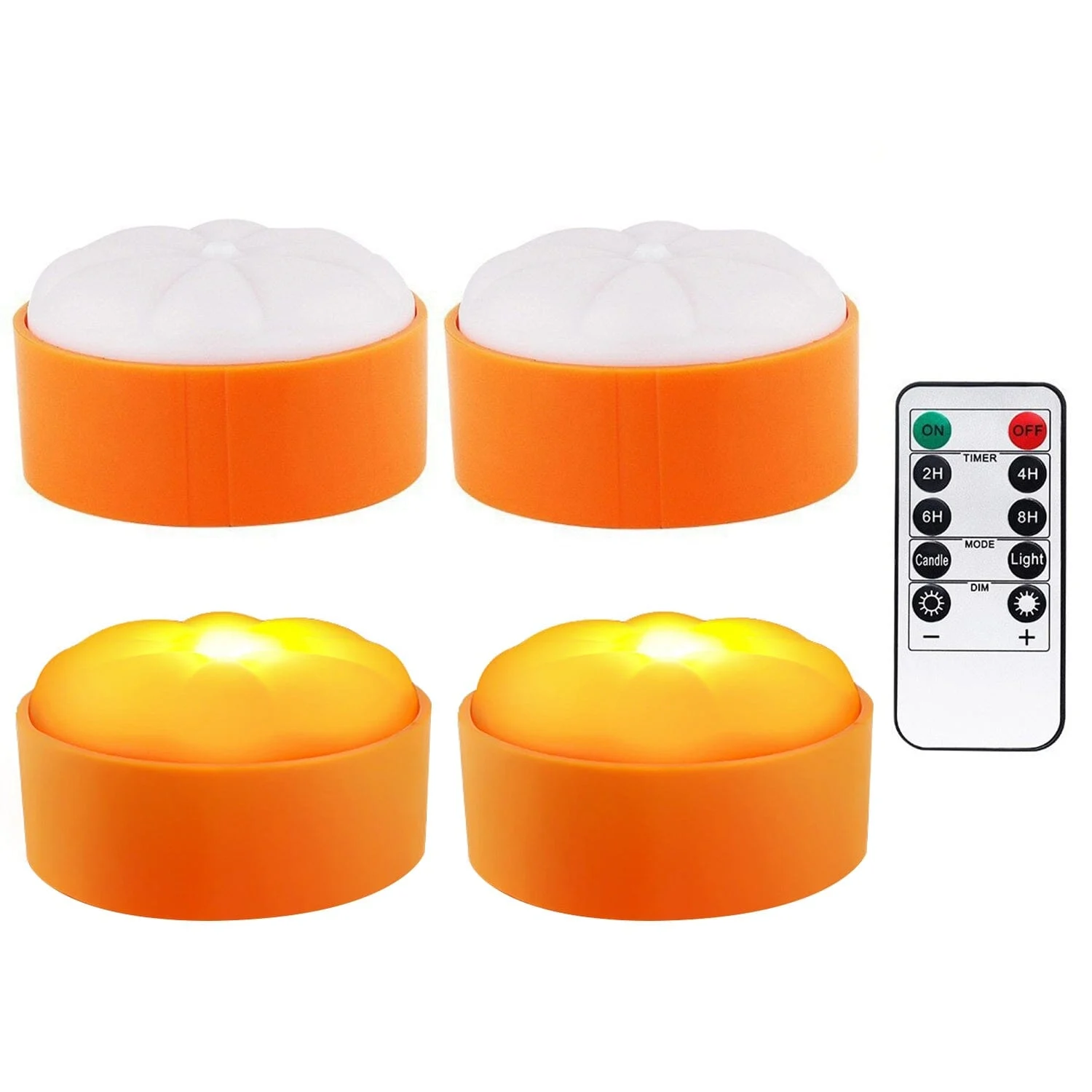 4-Pack: Halloween LED Pumpkin Lights Battery Operated with 2 Light Modes 4 Timer Setting -  - #tag1#