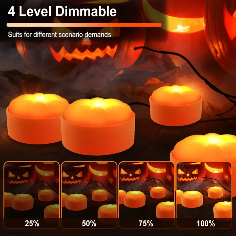 4 Pack Halloween LED Pumpkin Lights Battery Operated with 2 Light Modes 4 Timer Setting tag1