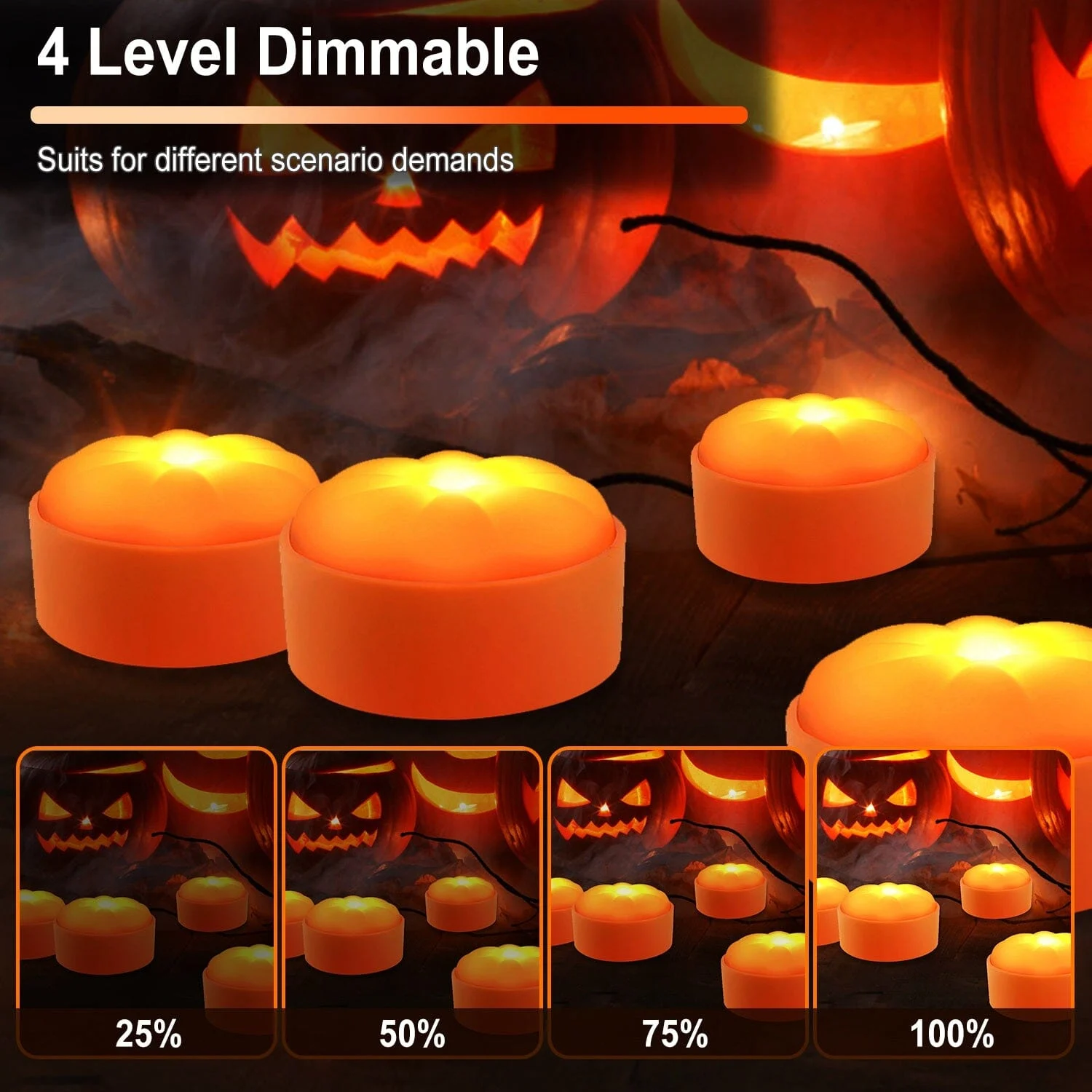 4-Pack: Halloween LED Pumpkin Lights Battery Operated with 2 Light Modes 4 Timer Setting -  - #tag1#