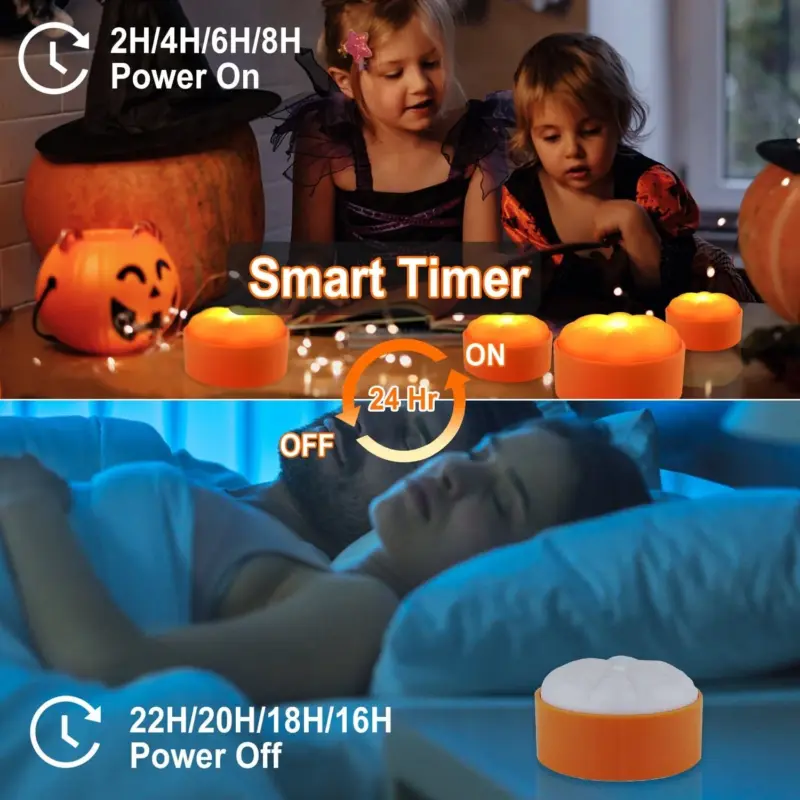 4 Pack Halloween LED Pumpkin Lights Battery Operated with 2 Light Modes 4 Timer Setting tag1
