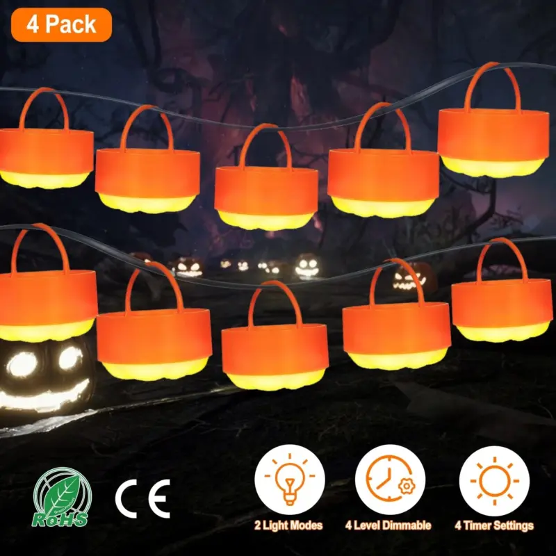 4 Pack Halloween LED Pumpkin Lights Battery Operated with 2 Light Modes 4 Timer Setting tag1