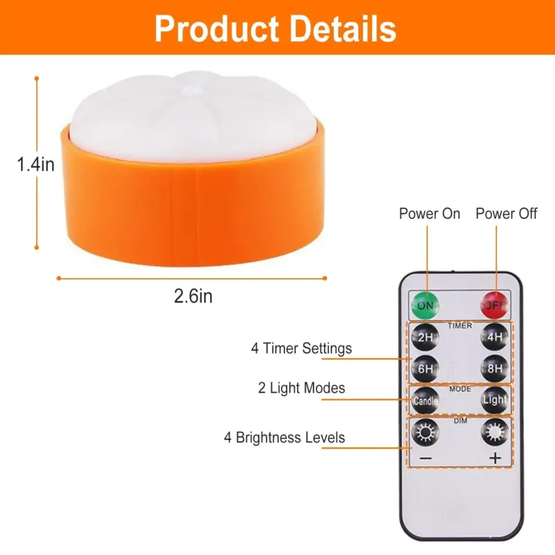 4 Pack Halloween LED Pumpkin Lights Battery Operated with 2 Light Modes 4 Timer Setting tag1