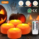4 Pack Halloween LED Pumpkin Lights Battery Operated with 2 Light Modes 4 Timer Setting tag1