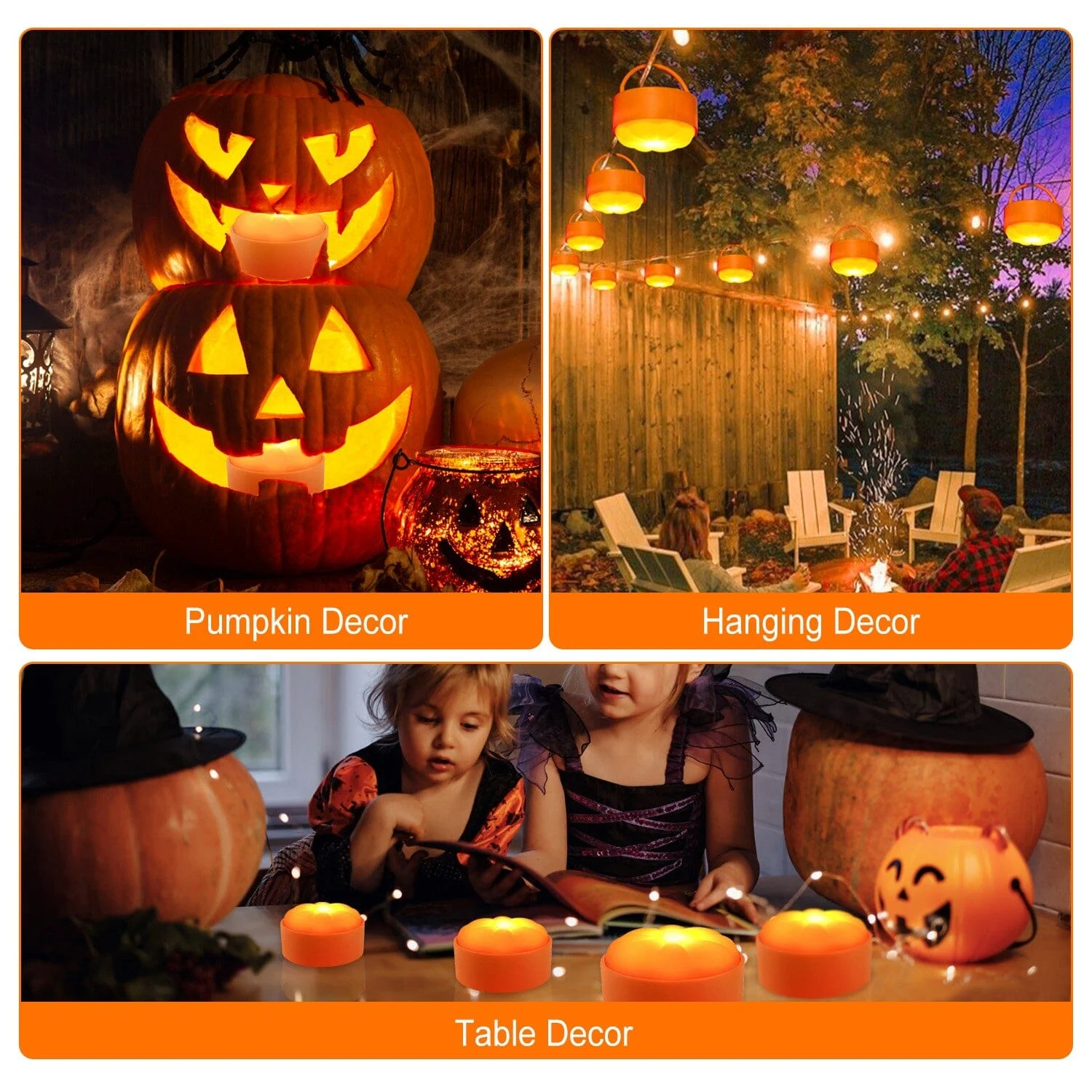 4-Pack: Halloween LED Pumpkin Lights Battery Operated with 2 Light Modes 4 Timer Setting -  - #tag1#