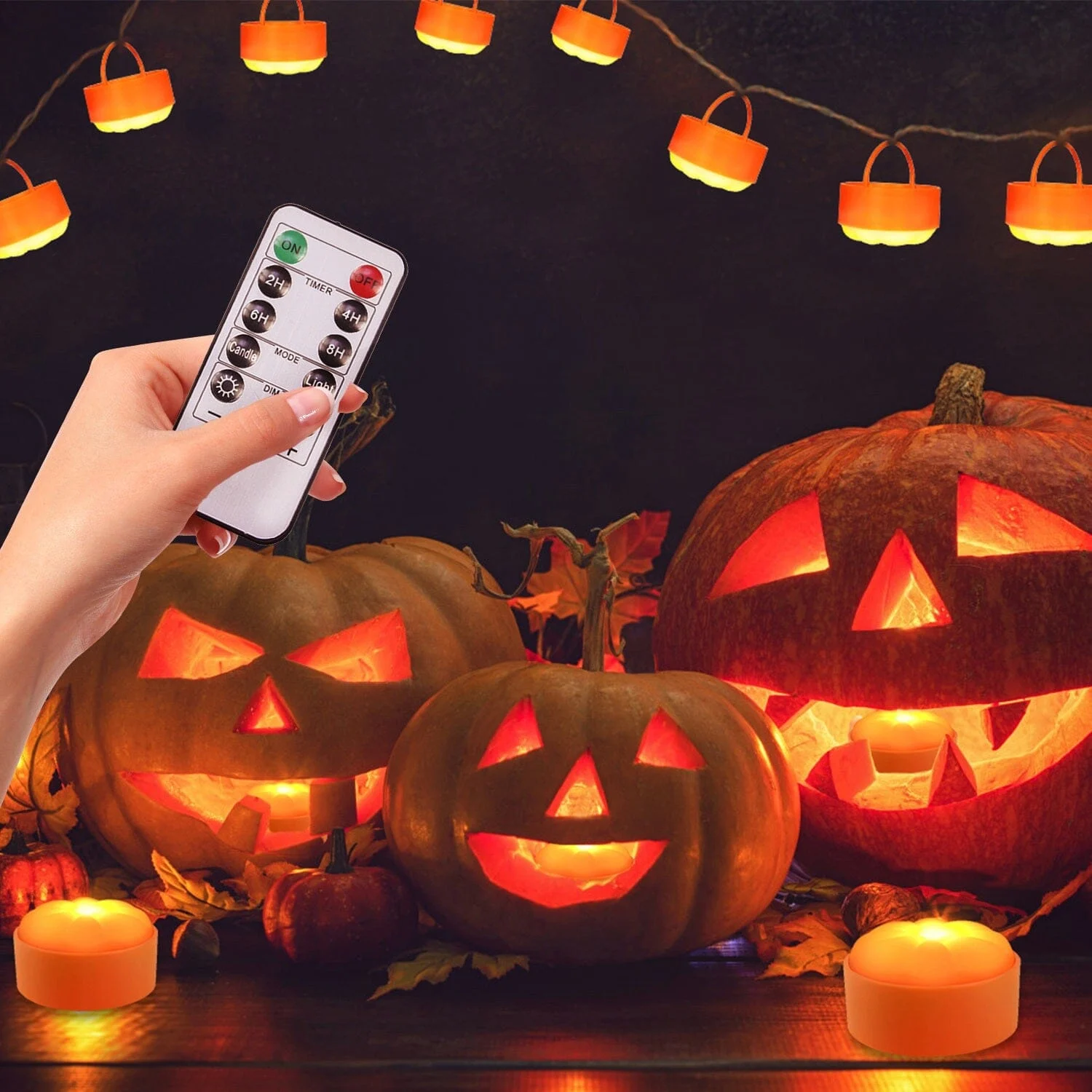 4-Pack: Halloween LED Pumpkin Lights Battery Operated with 2 Light Modes 4 Timer Setting -  - #tag1#
